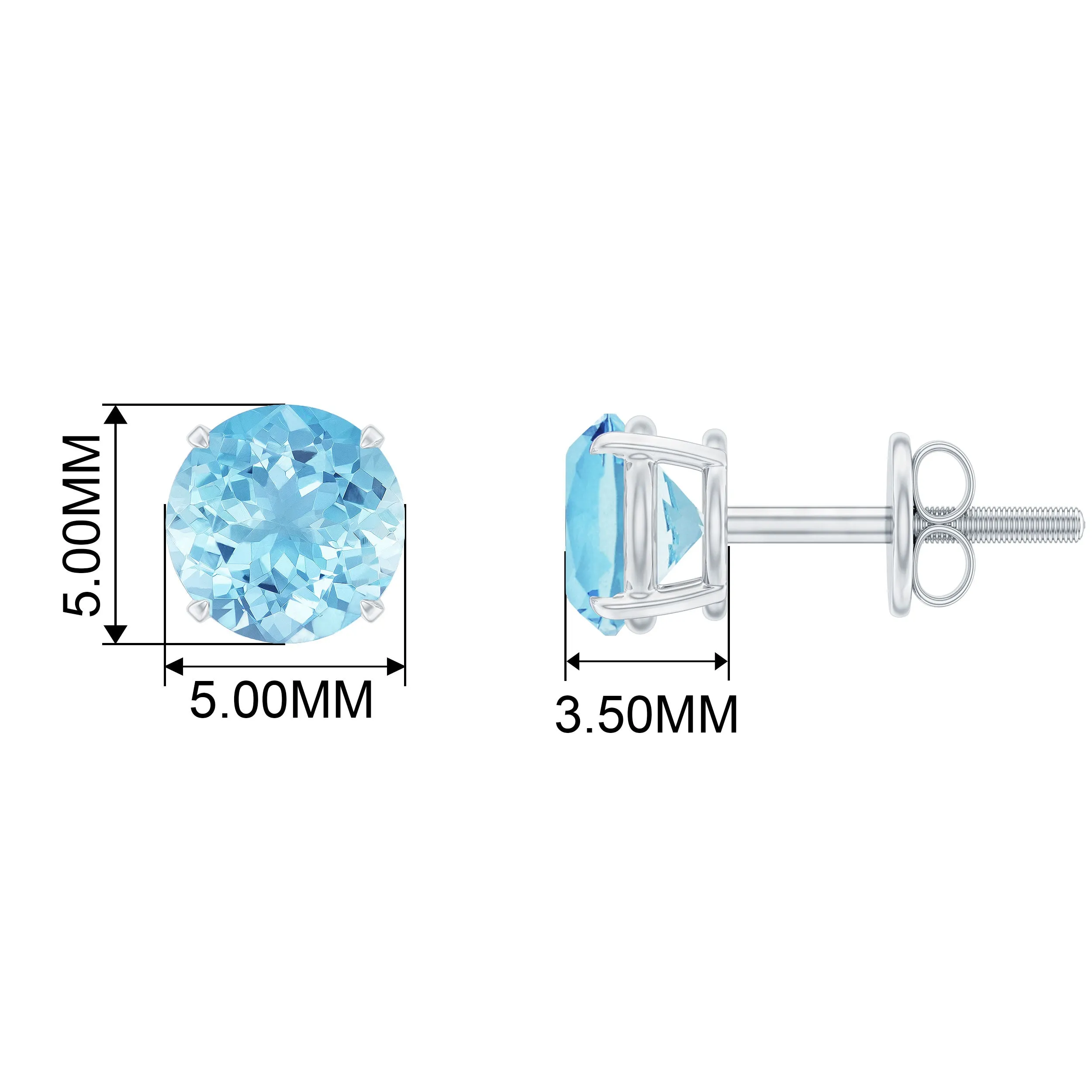 1 CT Round Cut Aquamarine Solitaire Stud Earring