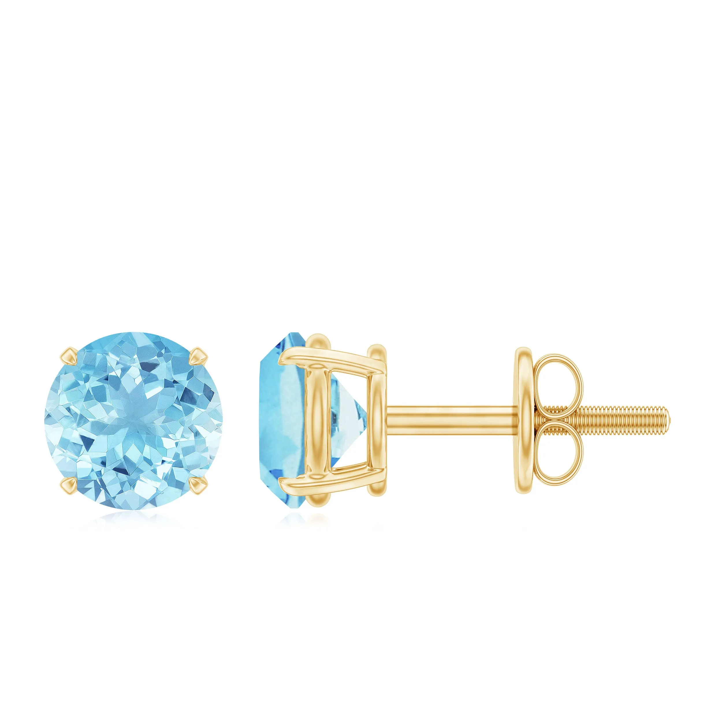 1 CT Round Cut Aquamarine Solitaire Stud Earring