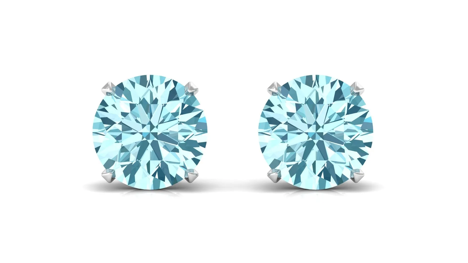 1 CT Round Cut Aquamarine Solitaire Stud Earring
