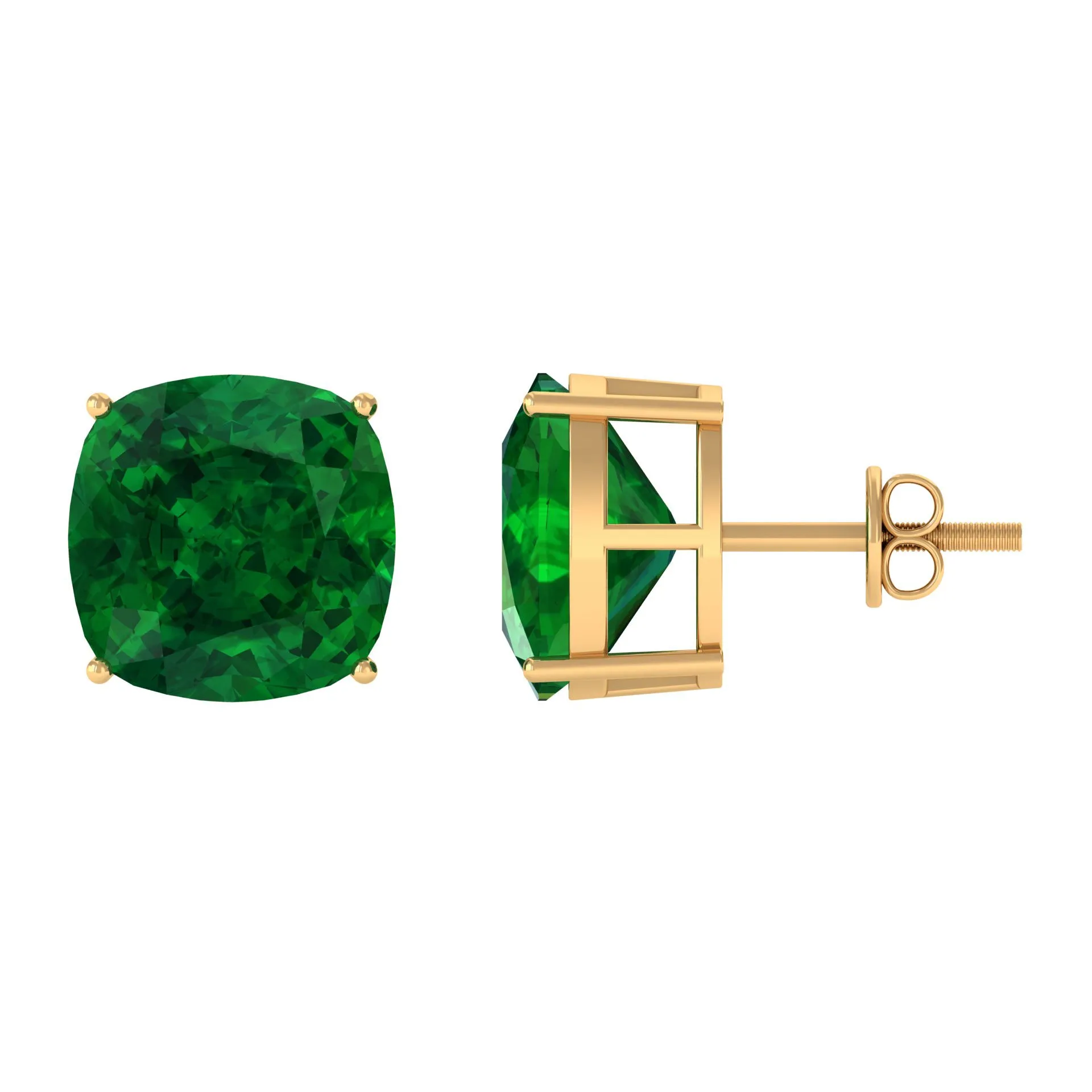 10 MM Cushion Cut Created Emerald Solitaire Stud Earrings