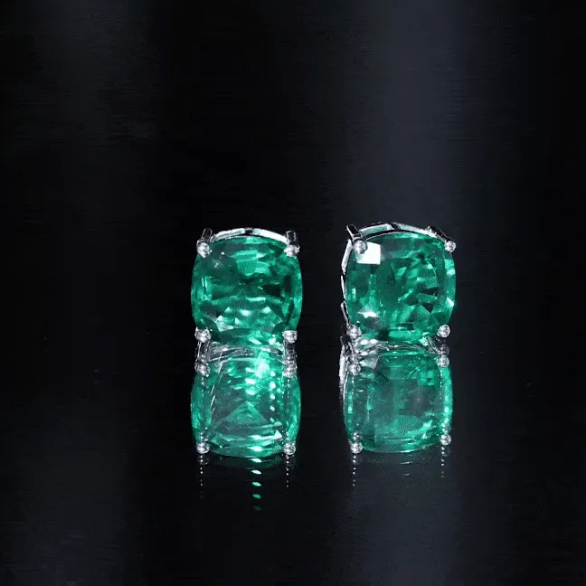 10 MM Cushion Cut Created Emerald Solitaire Stud Earrings