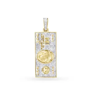 10K Yellow Gold $100 Bill Pendant With 1.00CT Diamonds