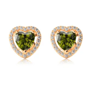 10k Yellow Gold Plated 4 Ct Created Halo Heart Peridot Stud Earrings