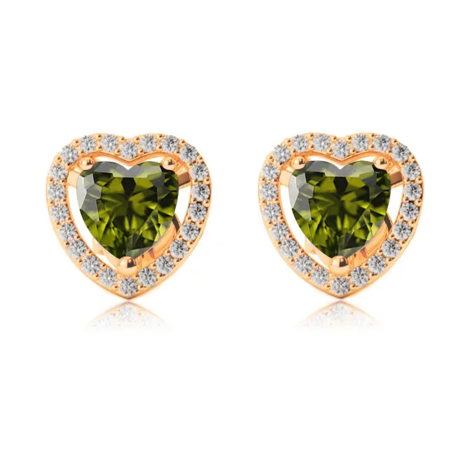 10k Yellow Gold Plated 4 Ct Created Halo Heart Peridot Stud Earrings