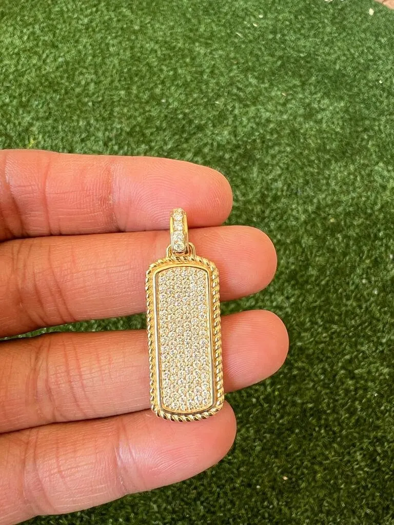 10k Yellow Gold Rectangle Men Pendant Necklace Pave Diamond Pendant for Men | 1.51Ct Round Cut Diamond - Gift for him