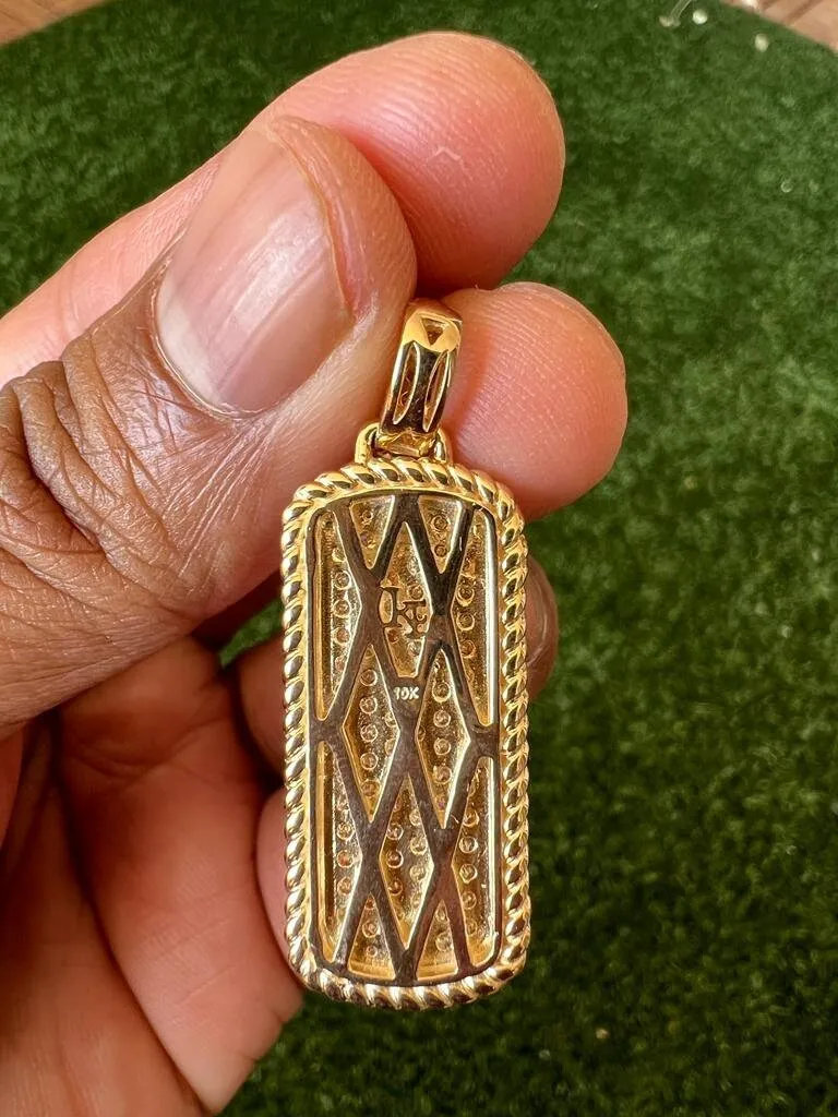 10k Yellow Gold Rectangle Men Pendant Necklace Pave Diamond Pendant for Men | 1.51Ct Round Cut Diamond - Gift for him
