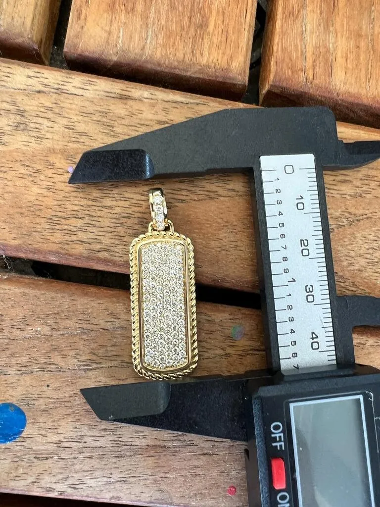 10k Yellow Gold Rectangle Men Pendant Necklace Pave Diamond Pendant for Men | 1.51Ct Round Cut Diamond - Gift for him