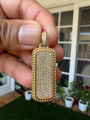 10k Yellow Gold Rectangle Men Pendant Necklace Pave Diamond Pendant for Men | 1.51Ct Round Cut Diamond - Gift for him