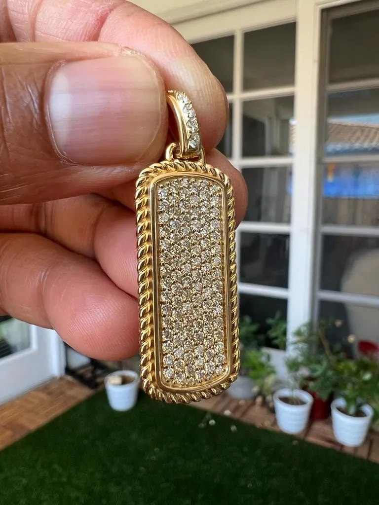 10k Yellow Gold Rectangle Men Pendant Necklace Pave Diamond Pendant for Men | 1.51Ct Round Cut Diamond - Gift for him