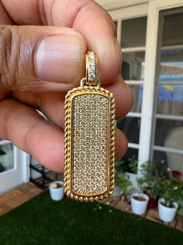 10k Yellow Gold Rectangle Men Pendant Necklace Pave Diamond Pendant for Men | 1.51Ct Round Cut Diamond - Gift for him