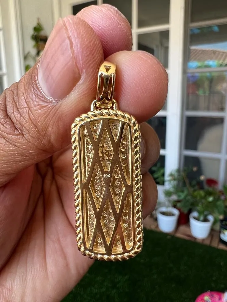 10k Yellow Gold Rectangle Men Pendant Necklace Pave Diamond Pendant for Men | 1.51Ct Round Cut Diamond - Gift for him