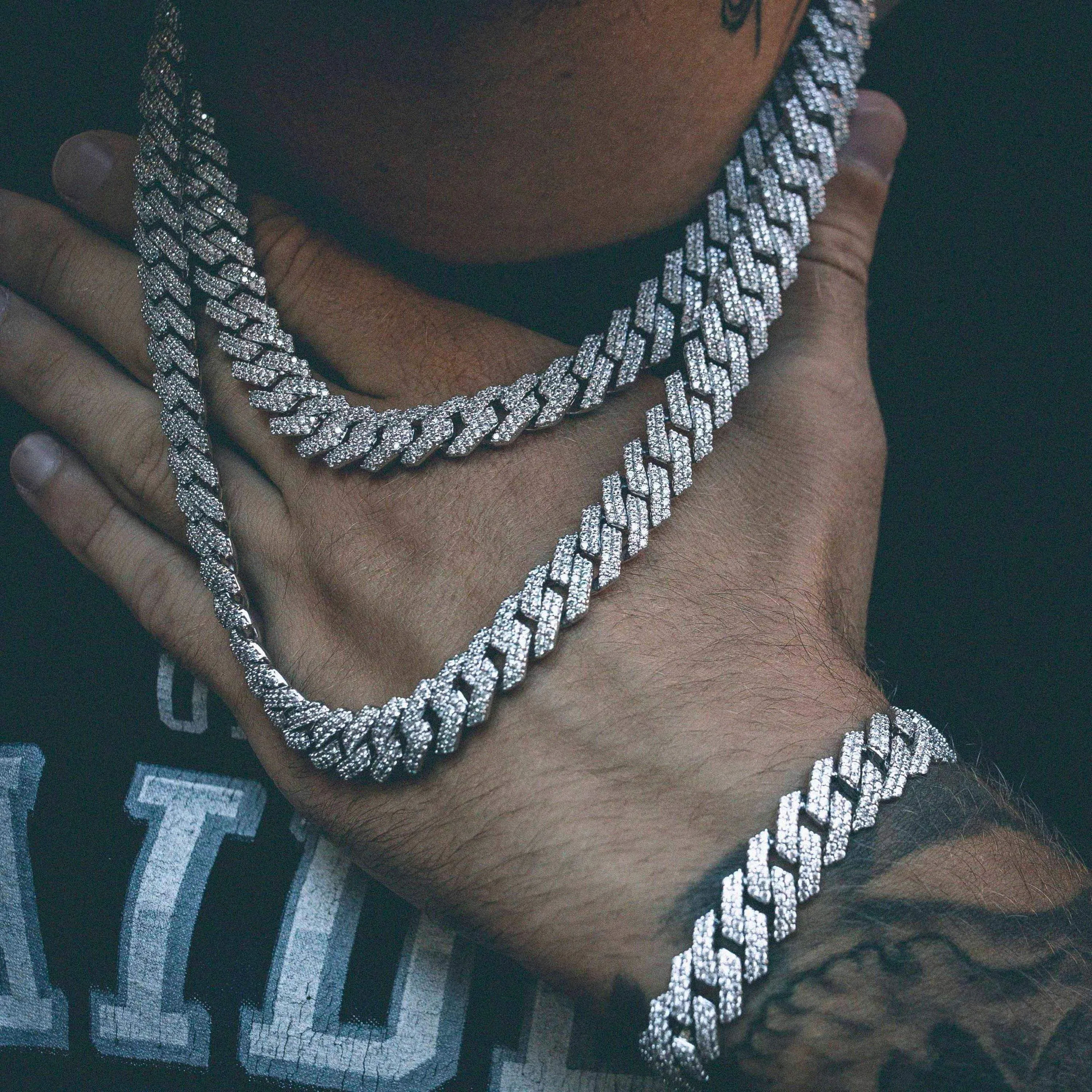10mm Diamond Prong Link Choker/Bracelet Bundle in White Gold