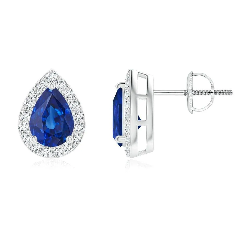 1.17 CT. Pear-Shaped Sapphire Halo Stud Earrings
