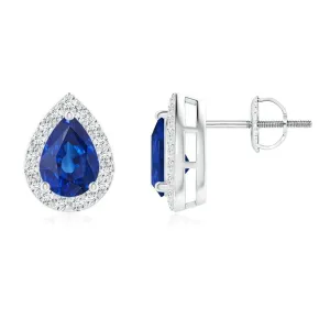1.17 CT. Pear-Shaped Sapphire Halo Stud Earrings