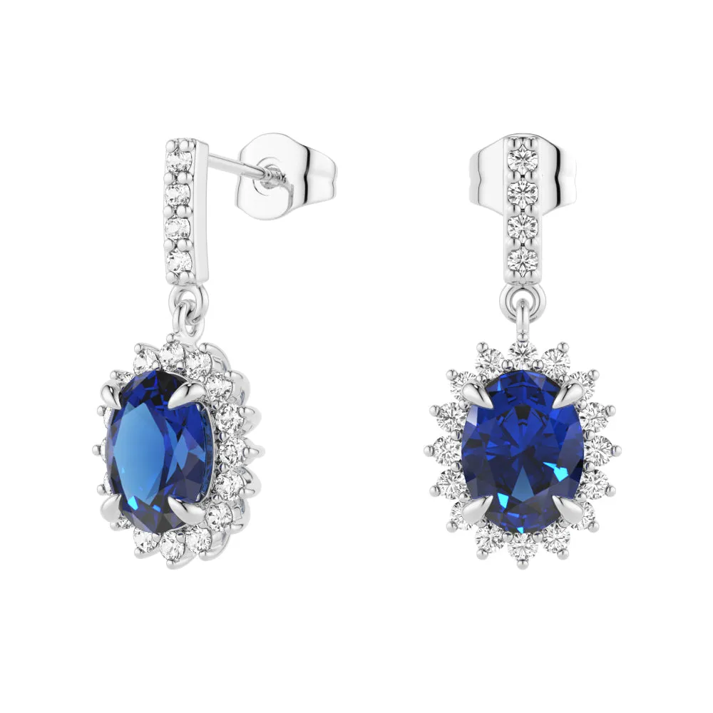 1.18 CT. Blue Sapphire Dangle Earrings with Floral Pavé Halo