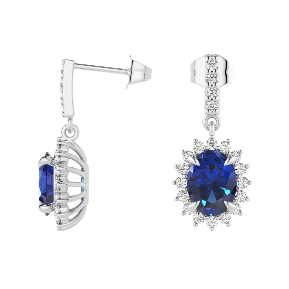 1.18 CT. Blue Sapphire Dangle Earrings with Floral Pavé Halo