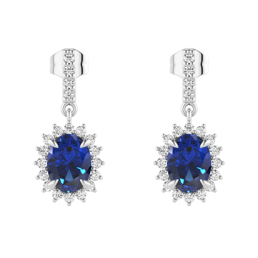 1.18 CT. Blue Sapphire Dangle Earrings with Floral Pavé Halo