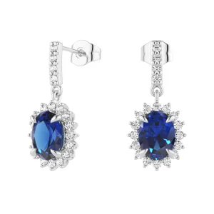 1.18 CT. Blue Sapphire Dangle Earrings with Floral Pavé Halo