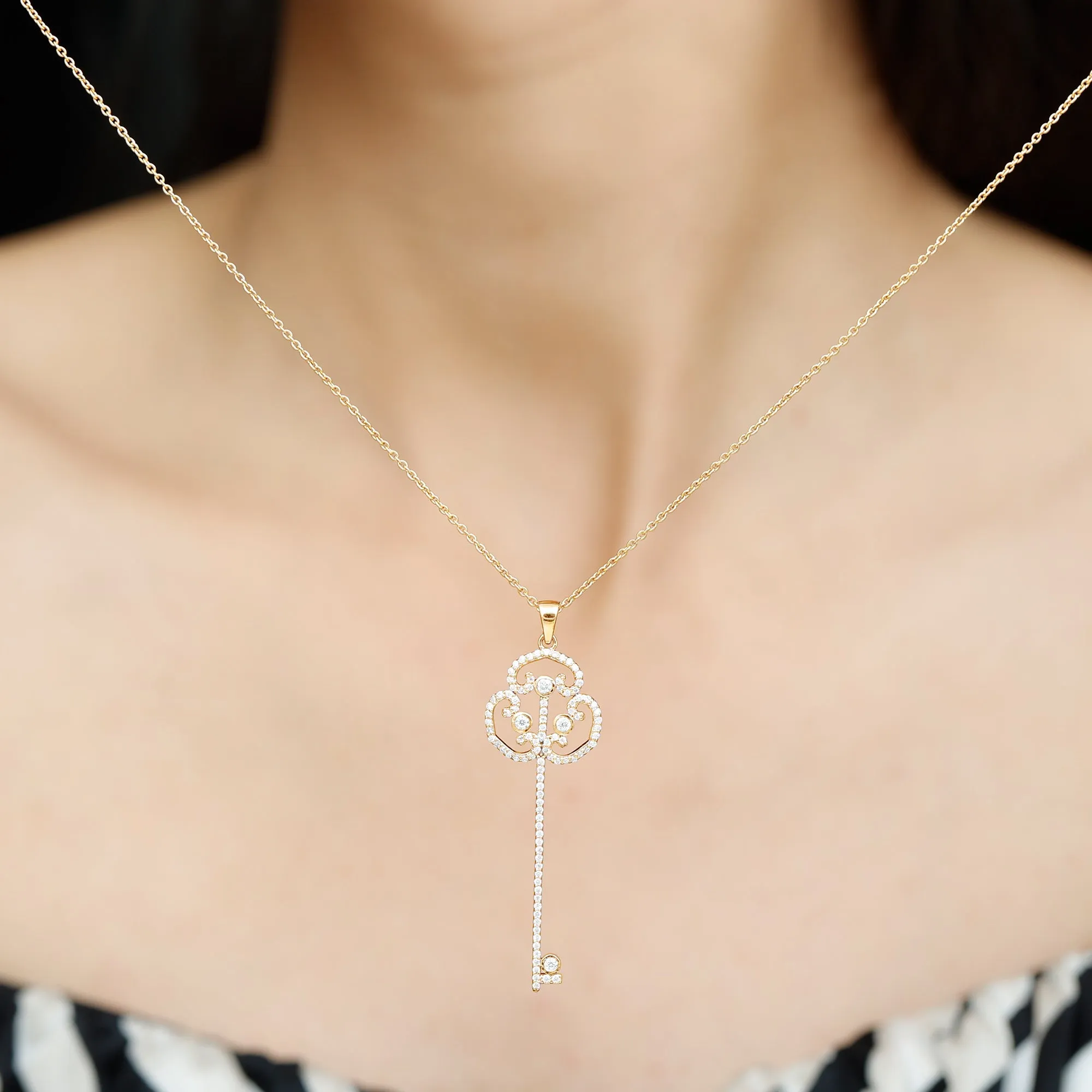 1/2 CT Certified Moissanite Gothic Key Pendant Necklace