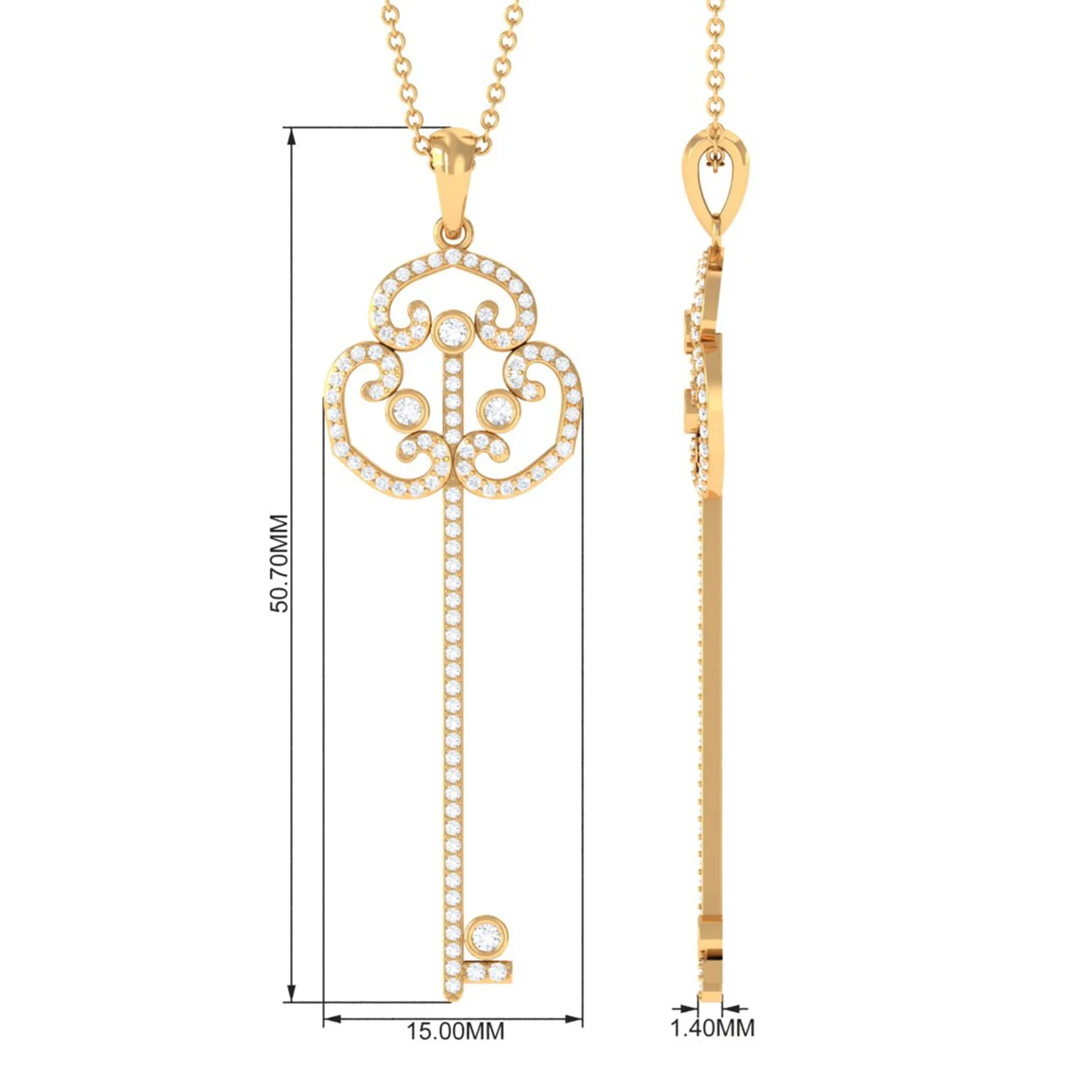 1/2 CT Certified Moissanite Gothic Key Pendant Necklace