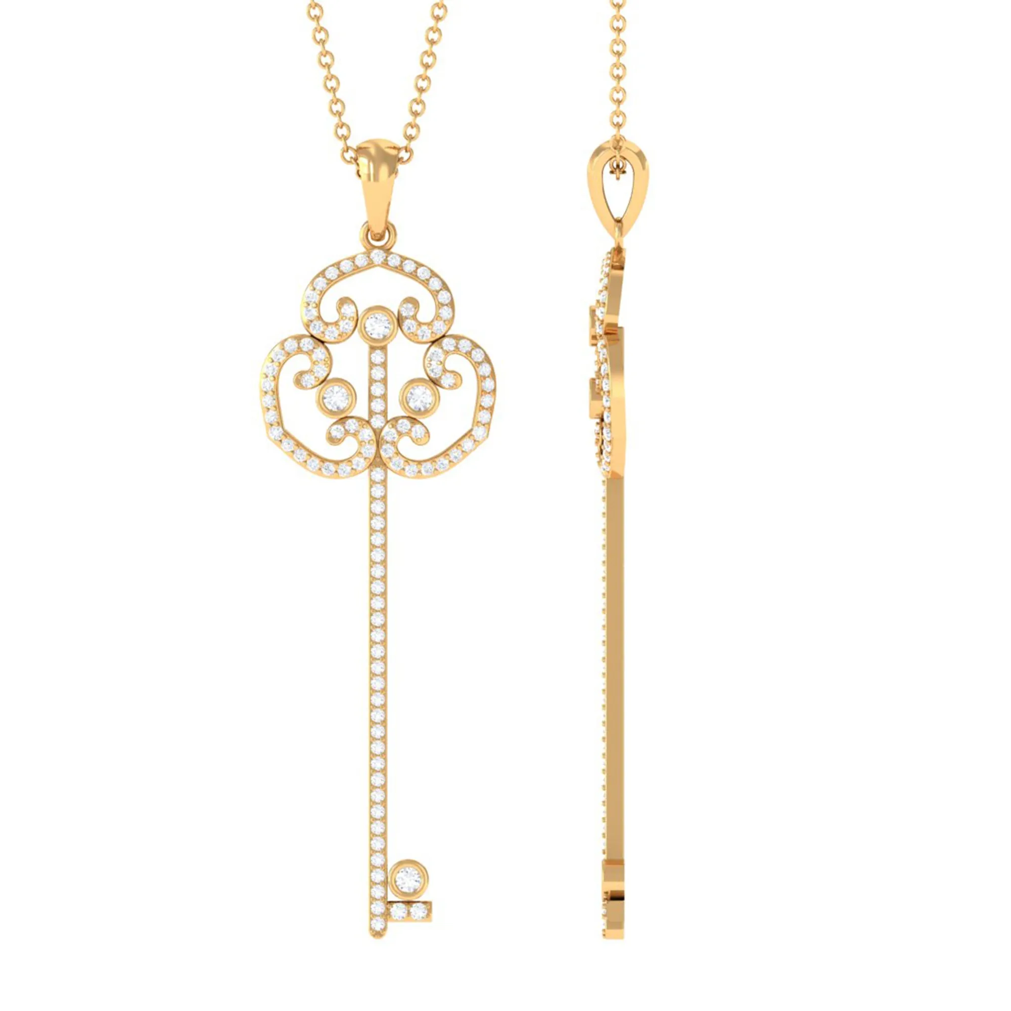 1/2 CT Certified Moissanite Gothic Key Pendant Necklace