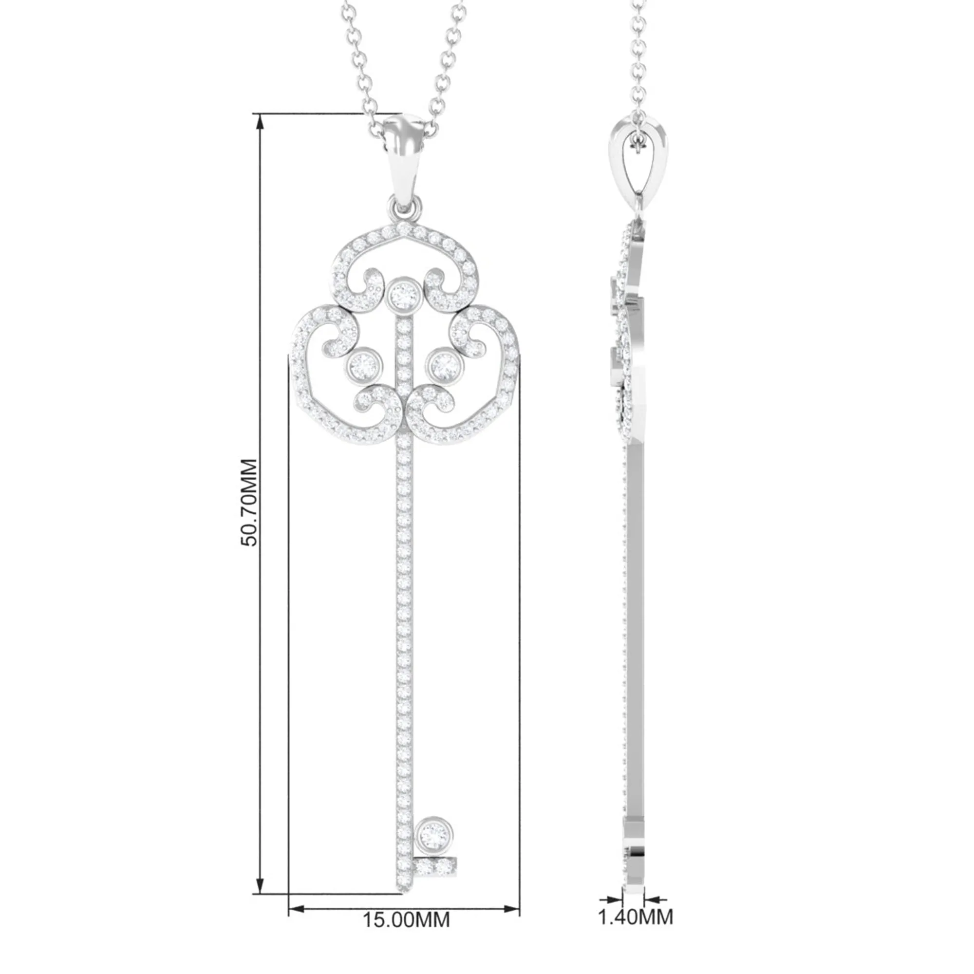 1/2 CT Certified Moissanite Gothic Key Pendant Necklace