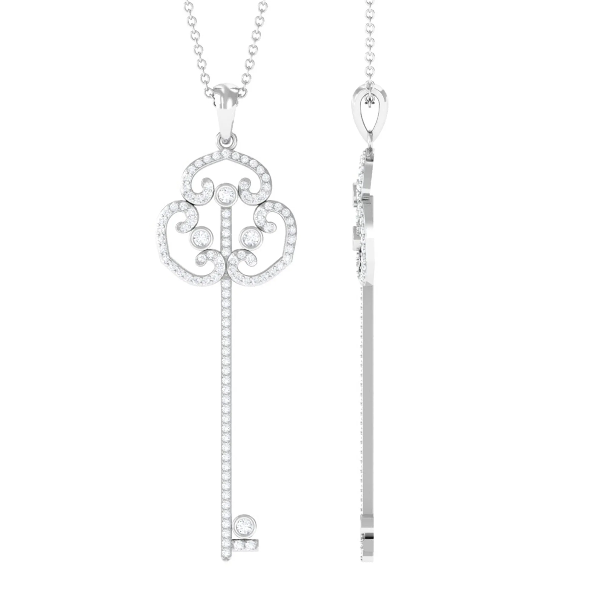 1/2 CT Certified Moissanite Gothic Key Pendant Necklace