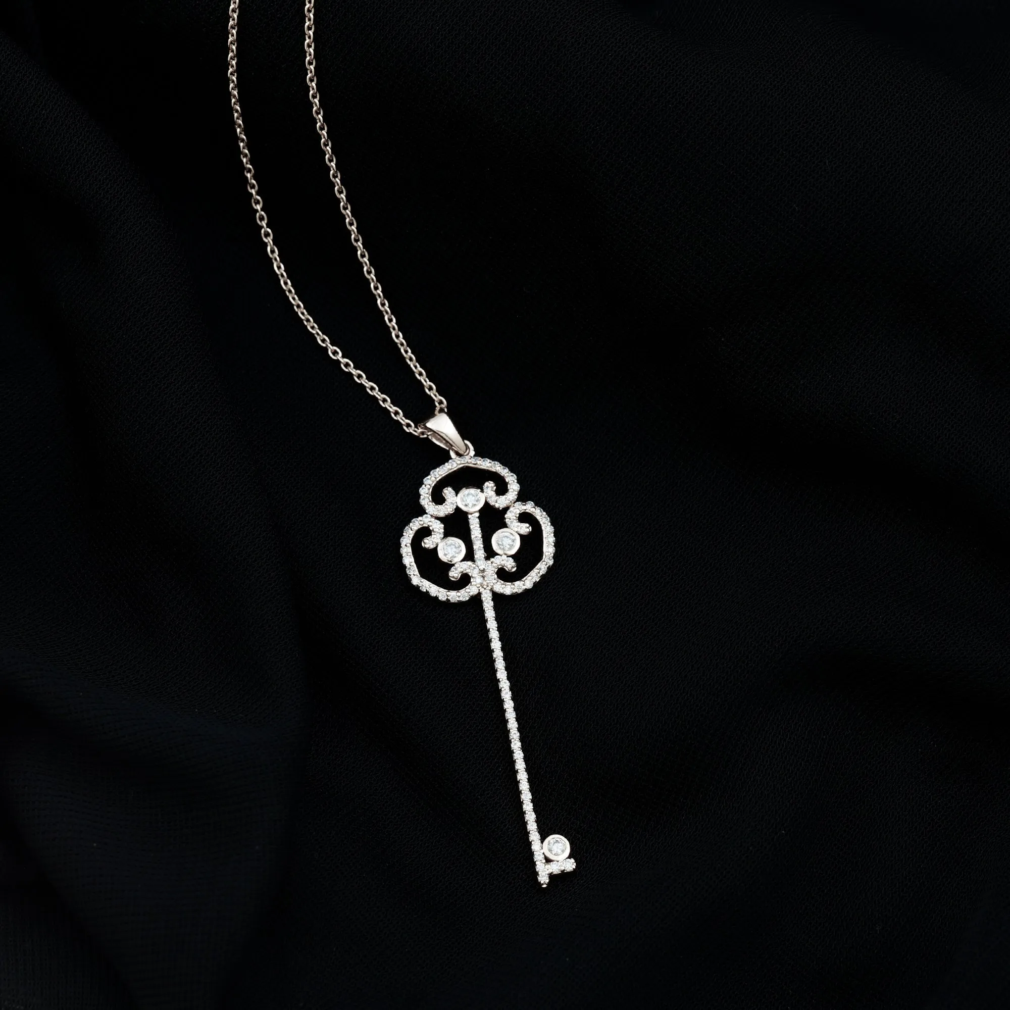 1/2 CT Certified Moissanite Gothic Key Pendant Necklace