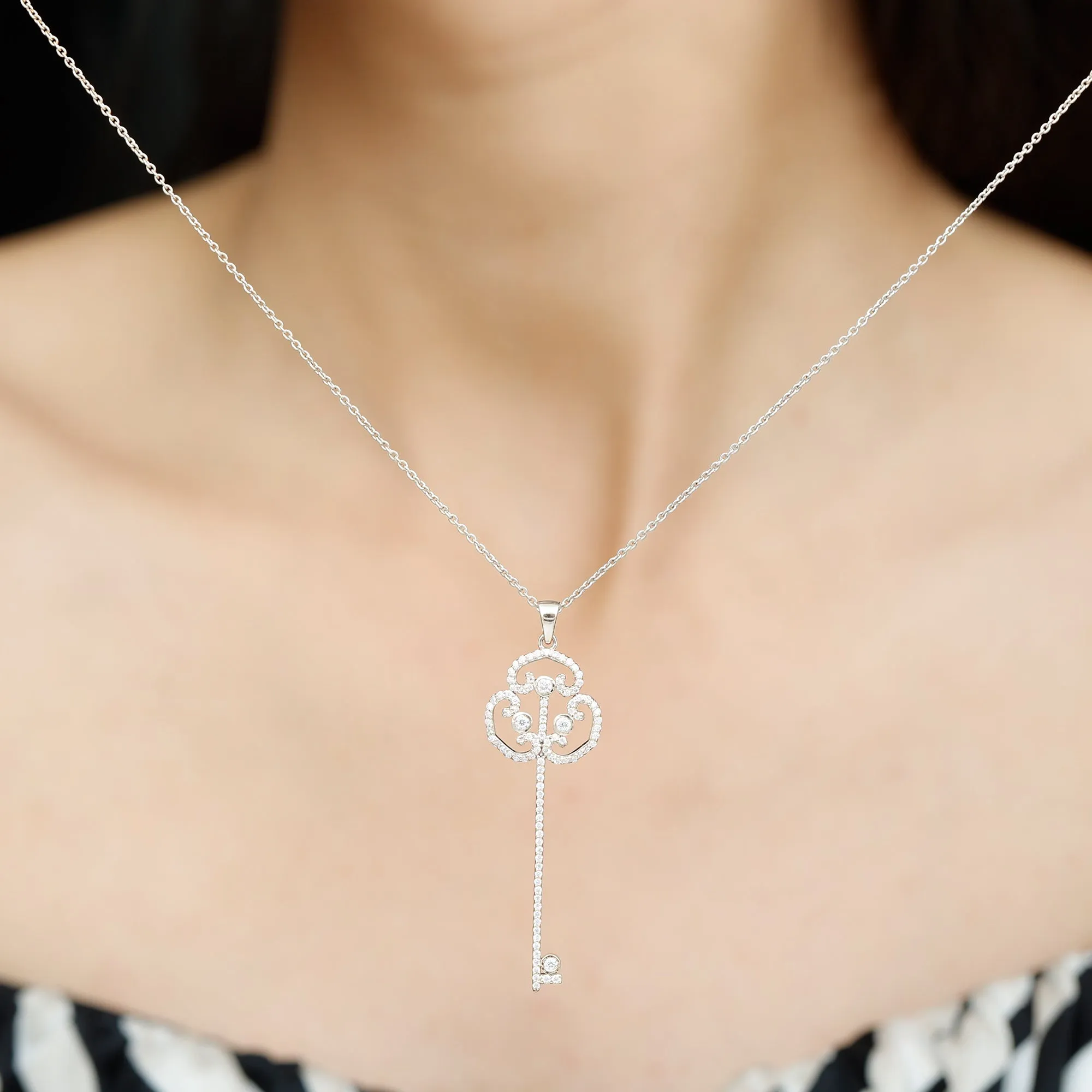 1/2 CT Certified Moissanite Gothic Key Pendant Necklace