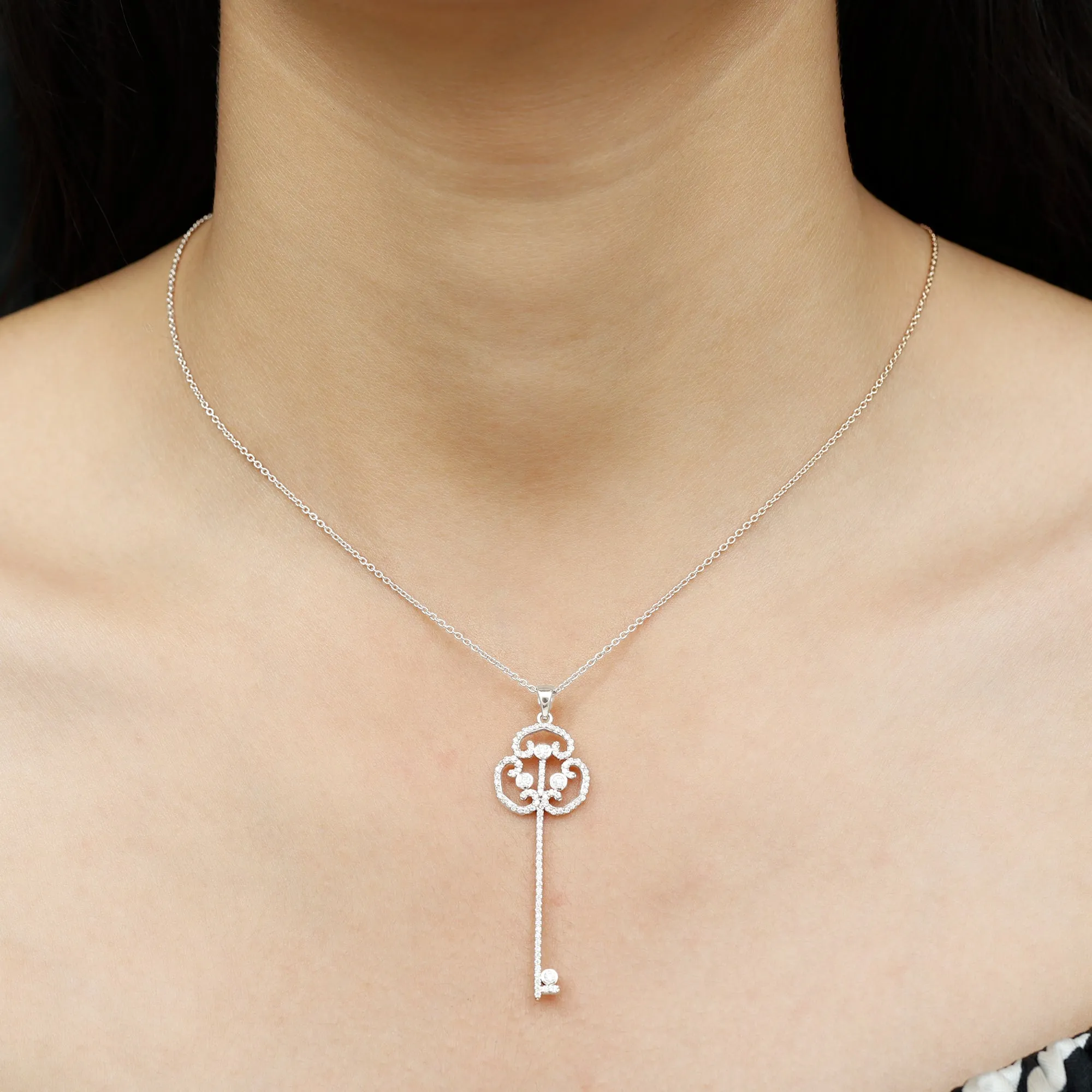 1/2 CT Certified Moissanite Gothic Key Pendant Necklace
