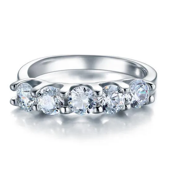 1.25 Carat Five Stone Created Zirconia Solid Sterling 925 Silver Bridal Ring MJXFR8039
