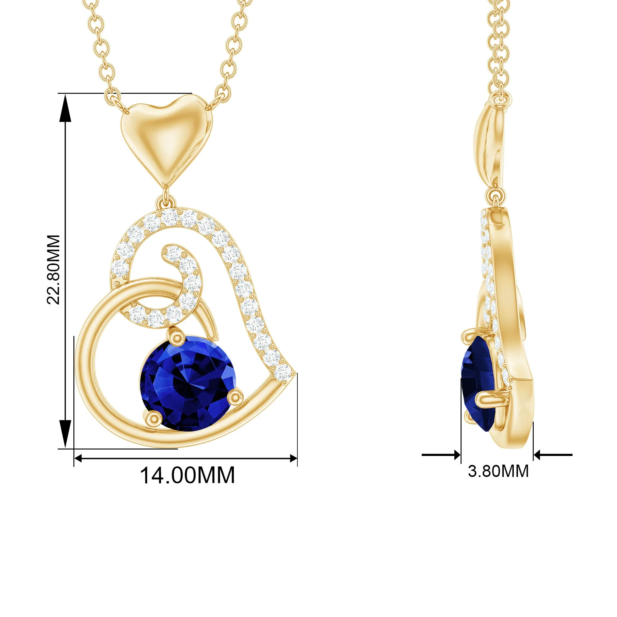 1.25 CT Created Blue Sapphire and Diamond Heart Drop Pendant