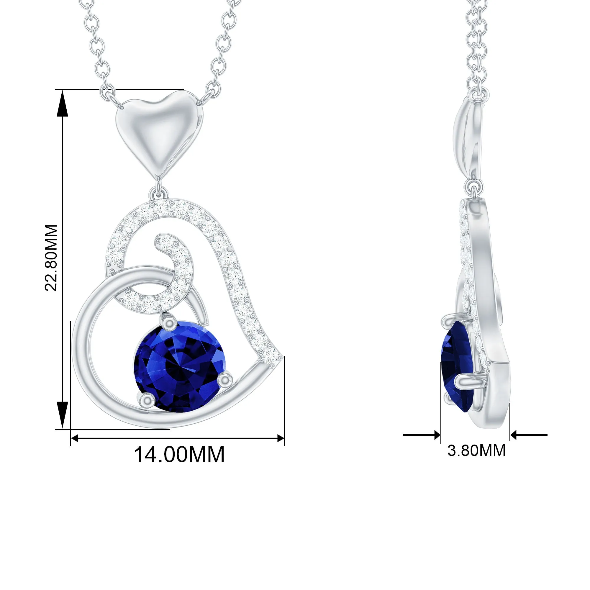 1.25 CT Created Blue Sapphire and Diamond Heart Drop Pendant