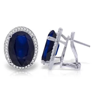 13.16 Carat 14K Solid White Gold French Clips Earrings Diamond Sapphire