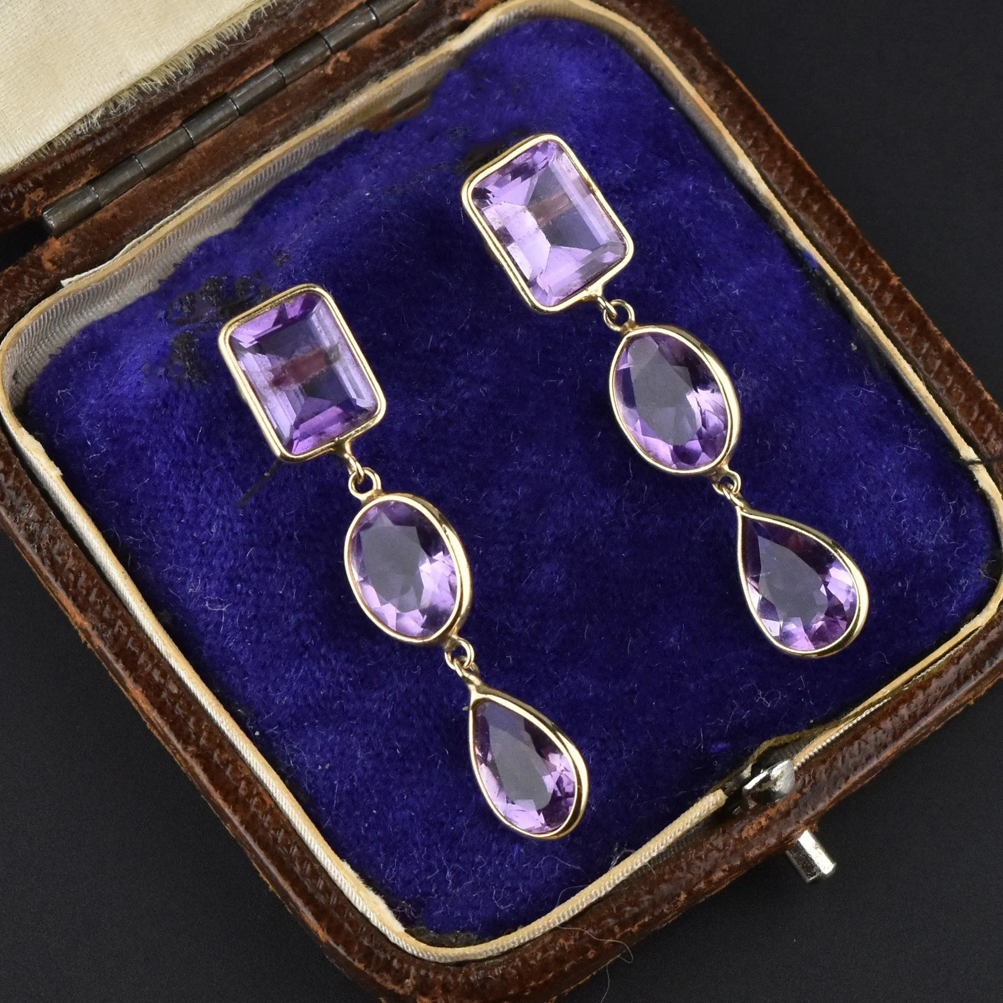 14K Gold 12CTW Amethyst Drop Dangle Earrings