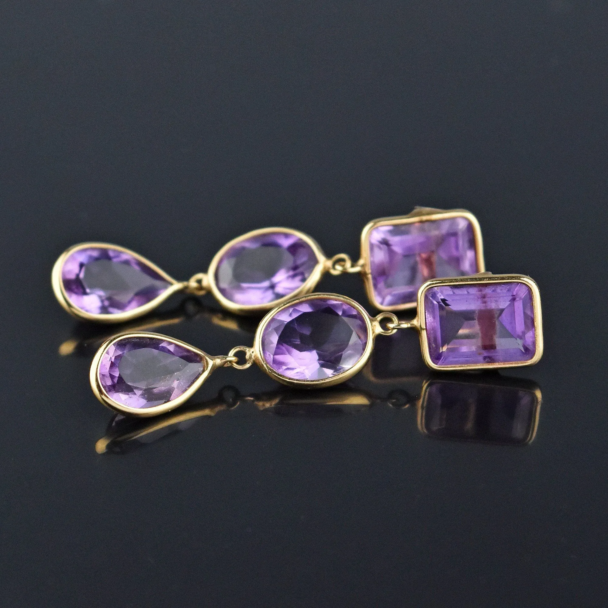 14K Gold 12CTW Amethyst Drop Dangle Earrings