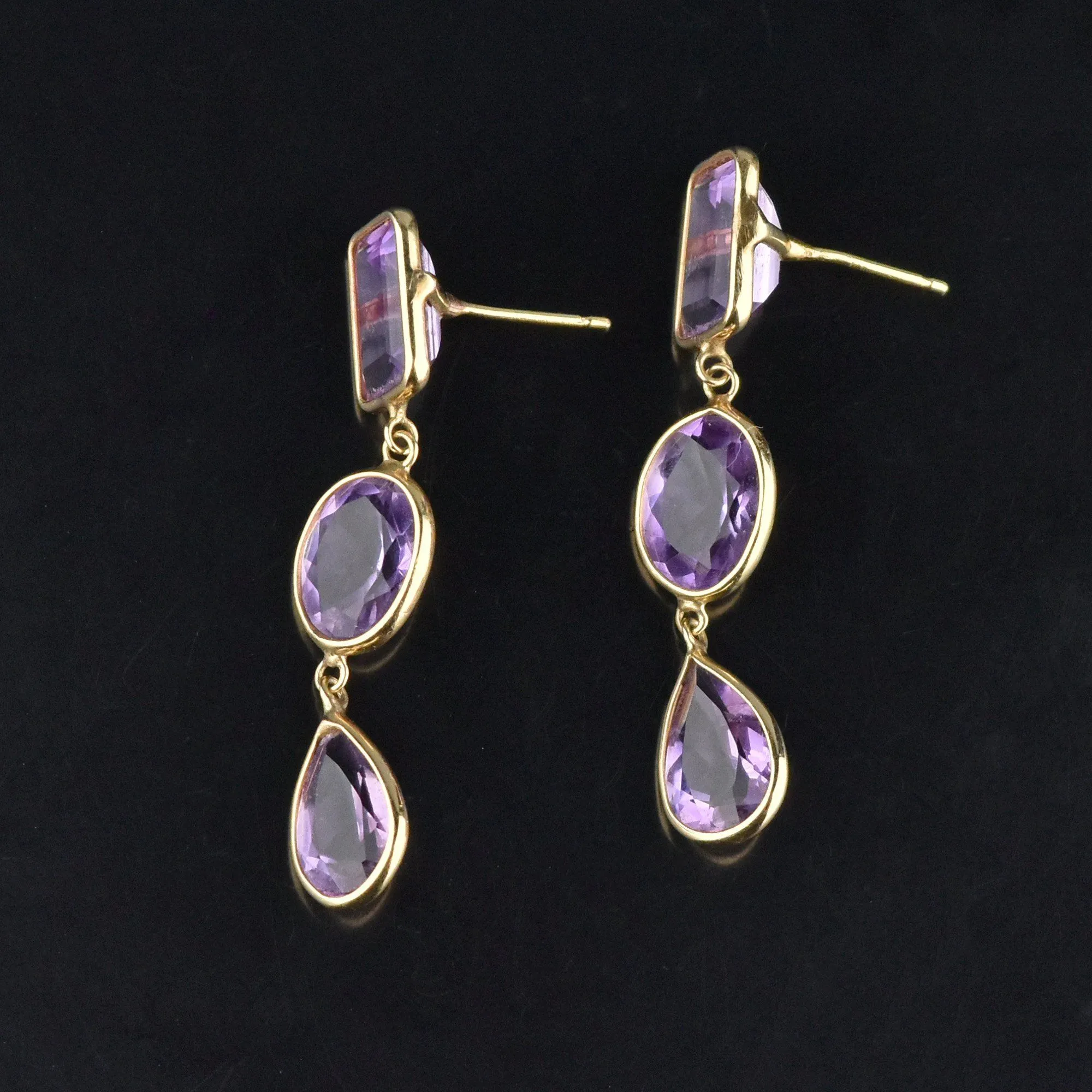 14K Gold 12CTW Amethyst Drop Dangle Earrings