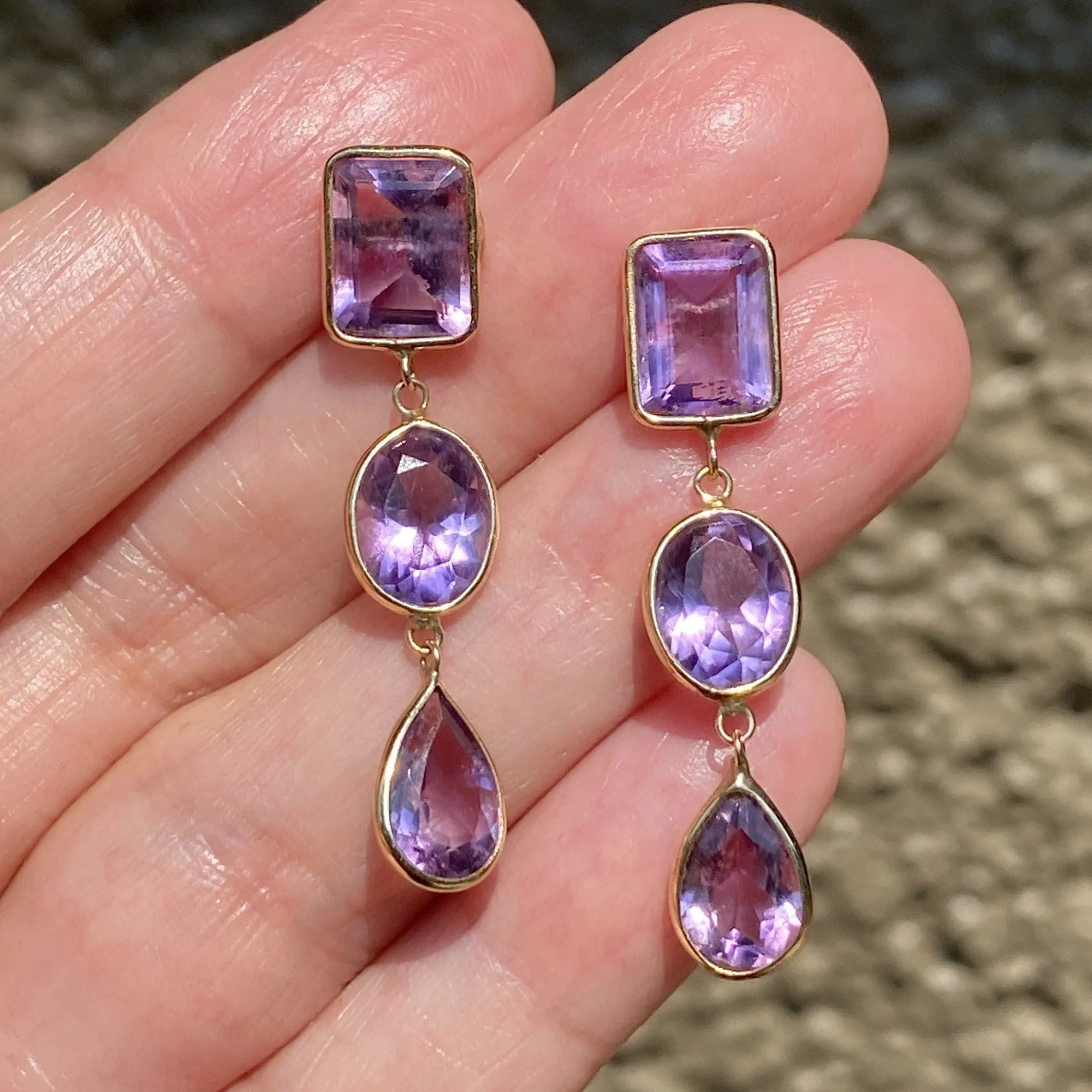 14K Gold 12CTW Amethyst Drop Dangle Earrings