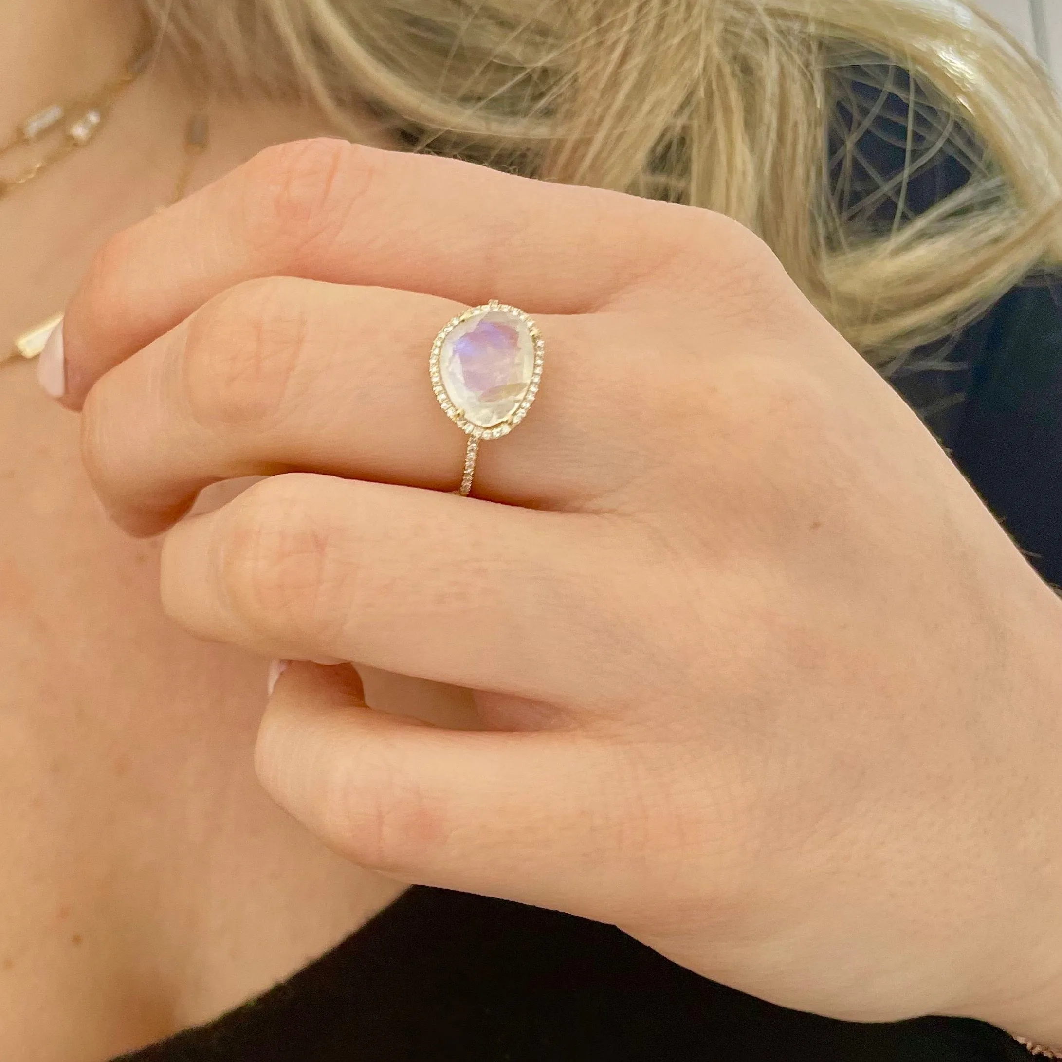 14K GOLD DIAMOND CARA MOONSTONE RING