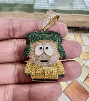 14K Gold Enameled Kyle Broflovski Character Pendant, Chunky Cartoon Character Charm, Men's Hip Hop CZ Pendant, Cartoon Character Pendant