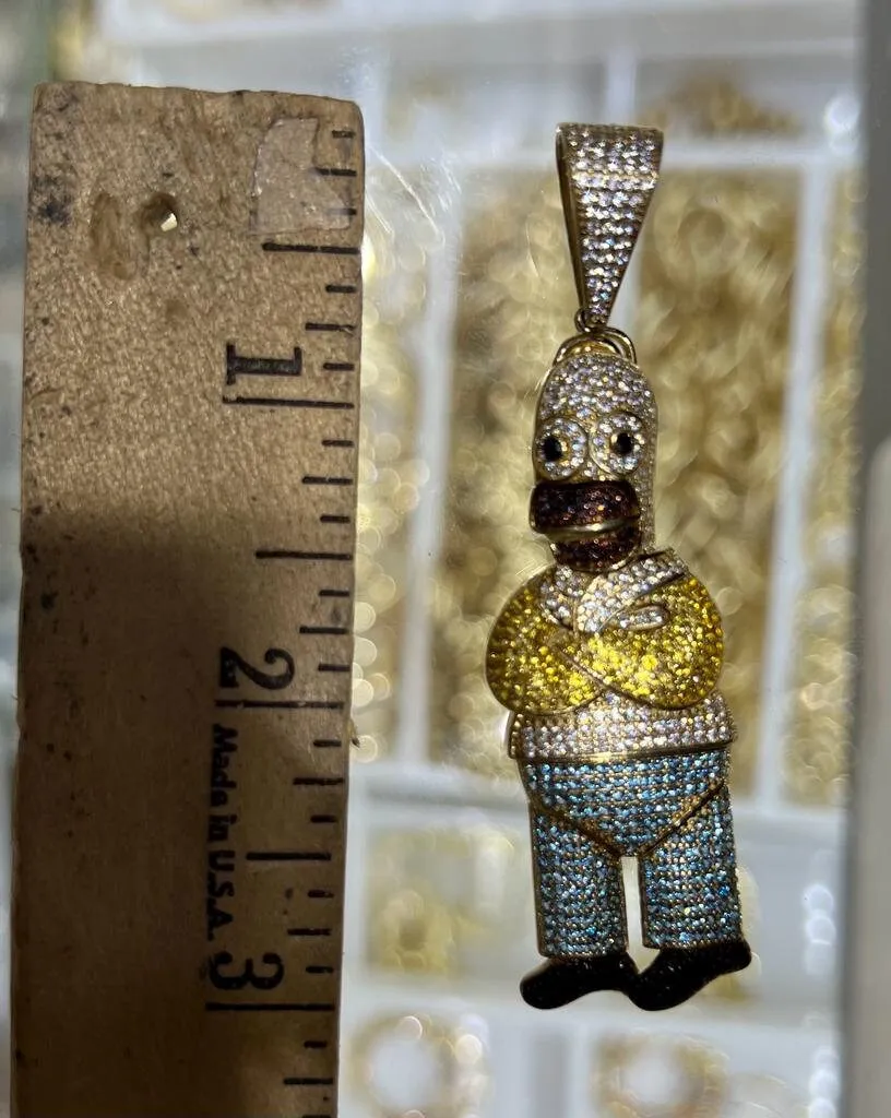 14K Gold Freewear Shiny Skateboard Cartoon Doll Pendant, Chunky Cartoon Character Charm, Men's Hip Hop CZ Pendant, Cartoon Character Pendant