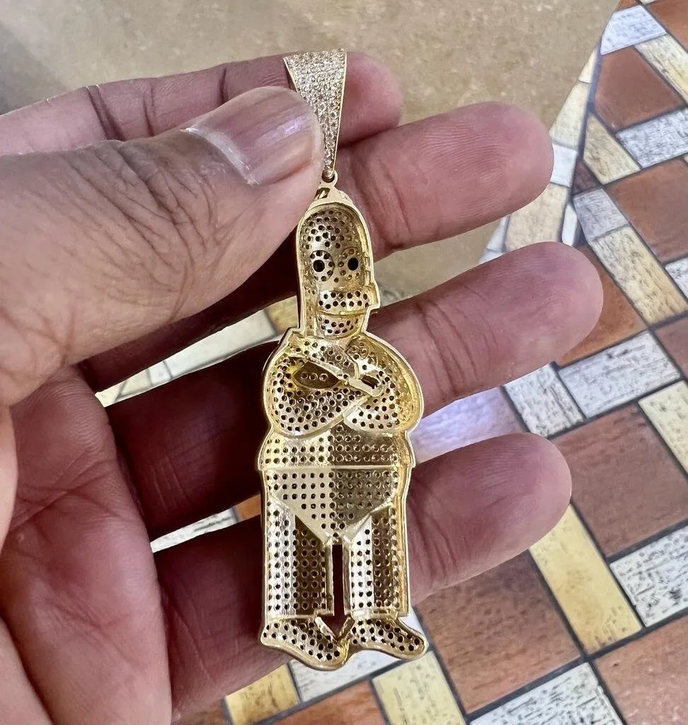 14K Gold Freewear Shiny Skateboard Cartoon Doll Pendant, Chunky Cartoon Character Charm, Men's Hip Hop CZ Pendant, Cartoon Character Pendant