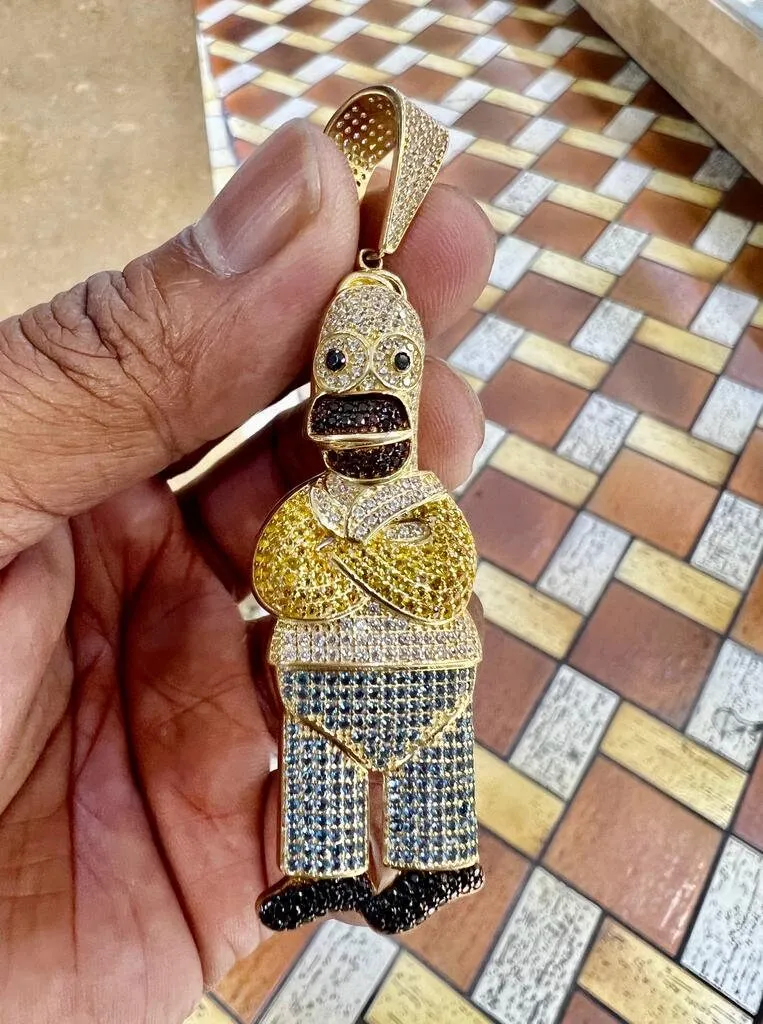 14K Gold Freewear Shiny Skateboard Cartoon Doll Pendant, Chunky Cartoon Character Charm, Men's Hip Hop CZ Pendant, Cartoon Character Pendant