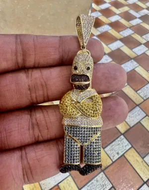 14K Gold Freewear Shiny Skateboard Cartoon Doll Pendant, Chunky Cartoon Character Charm, Men's Hip Hop CZ Pendant, Cartoon Character Pendant
