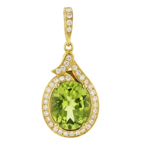 14K Peridot Diamond Halo Pendant