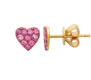 14k Pink Sapphire Heart Studs