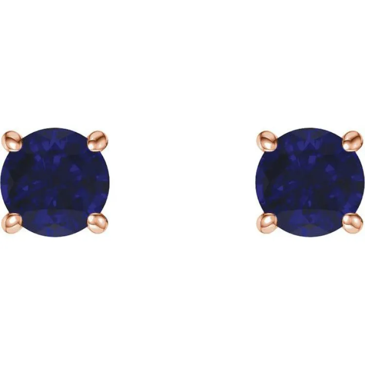 14K Rose 5 mm Natural Blue Sapphire Stud Earrings