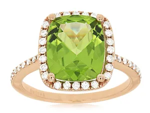 14K Rose Gold Peridot and Diamond Ring