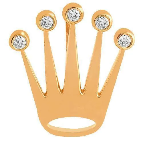 14K Rose Solid Gold Unisex Crown Pendant With Round Cut Diamonds 0.39 Ctw