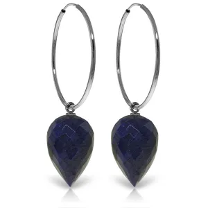 14K Solid White Gold Hoop Earrings w/ Pointy Briolette Drop Dyed Sapphires